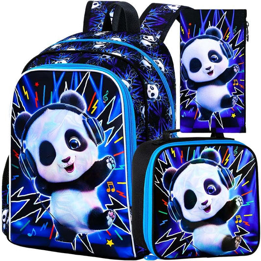 16" Panda Backpack for Boys, 3Pcs Kids Kindergarten Preschool Elementary Bookbag Set, School Backpacks with Lunch Box(Blue) - color: Panda Blue