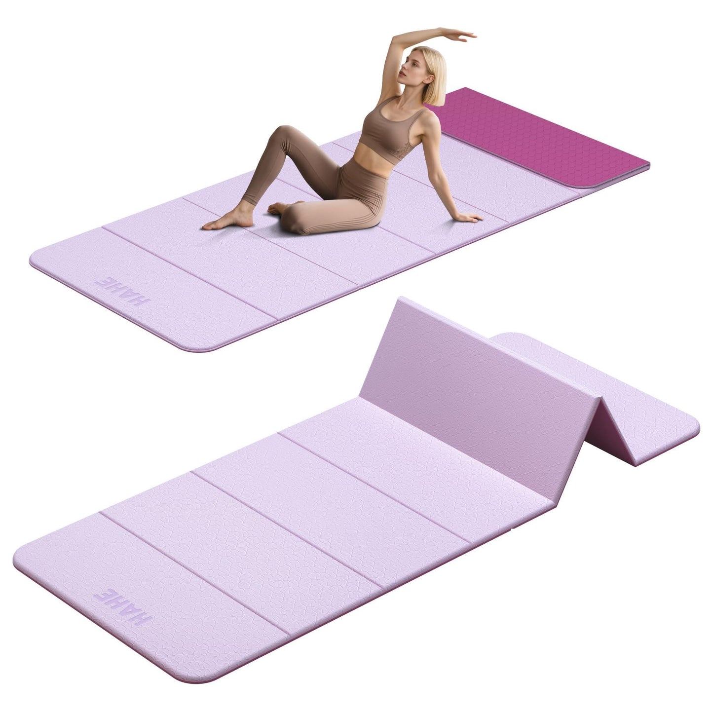 HAHE 7-Fold Design Extra Thick Yoga Mat 72"L x 24"W x 0.47",TPE Fitness Exercise Mats, Non-Slip Foldable Yoga Mat, High Density, Portable for Men & Women, Yoga, Pilates, Home Gym - color: Deep Pink & Light Pink