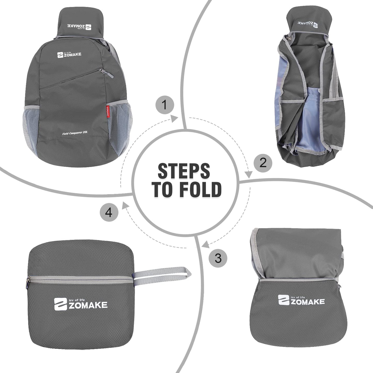 ZOMAKE Lightweight Packable Backpack 20L,Foldable Backpacks Small Daypack for Hiking Water Resistant Day Bag for Travel(Medium Grey) - color: Medium Grey