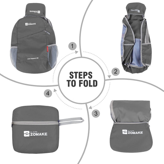ZOMAKE Lightweight Packable Backpack 20L,Foldable Backpacks Small Daypack for Hiking Water Resistant Day Bag for Travel(Medium Grey) - color: Medium Grey