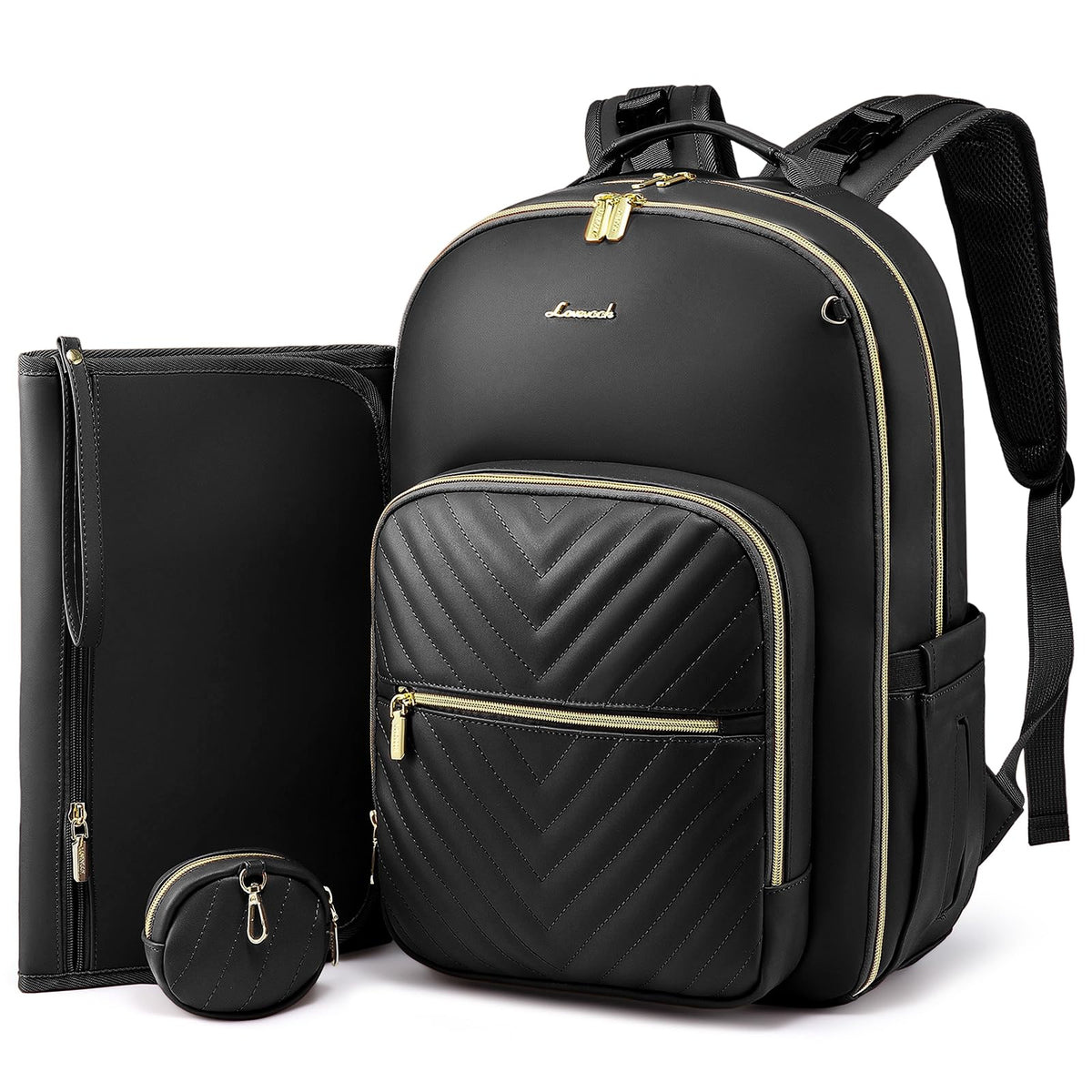 LOVEVOOK Diaper Bag Backpack, Quilted Baby Bag with Changing Pad & Pacifier Holder, Waterproof Travel Diaper Bags for Baby Boys Girls, Stylish and Large Capacity,Black Leather - color: Black