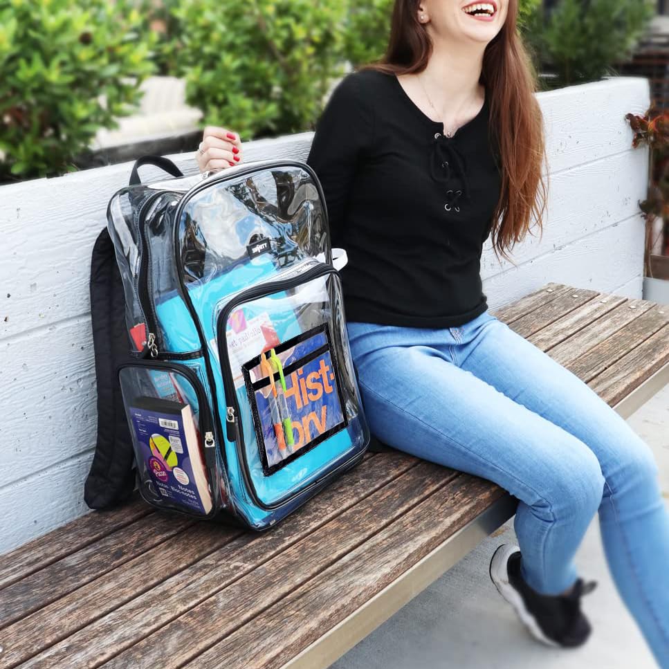 J.CARP Clear Bag Heavy Duty Backpack Durable Transparent See Through Bag - color: Large, Black