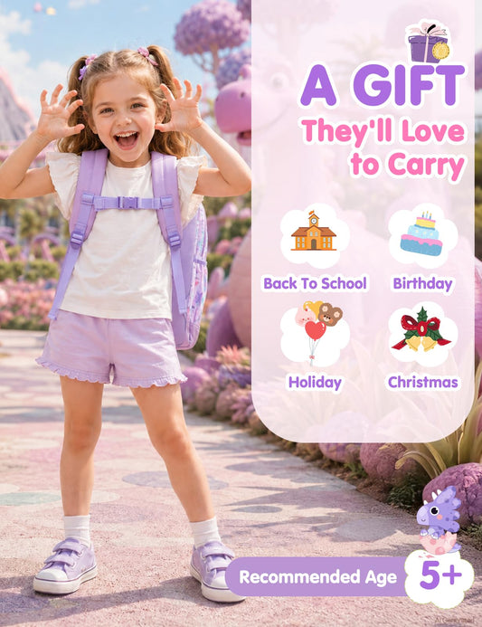 VASCHY Kids backpacks, Cute Lightweight Water Resistant Preschool Backpack for Boys and Girls Chest Strap | Cute - color: Purple Dinos, size: Small (4-6 Yrs) - 15'' H