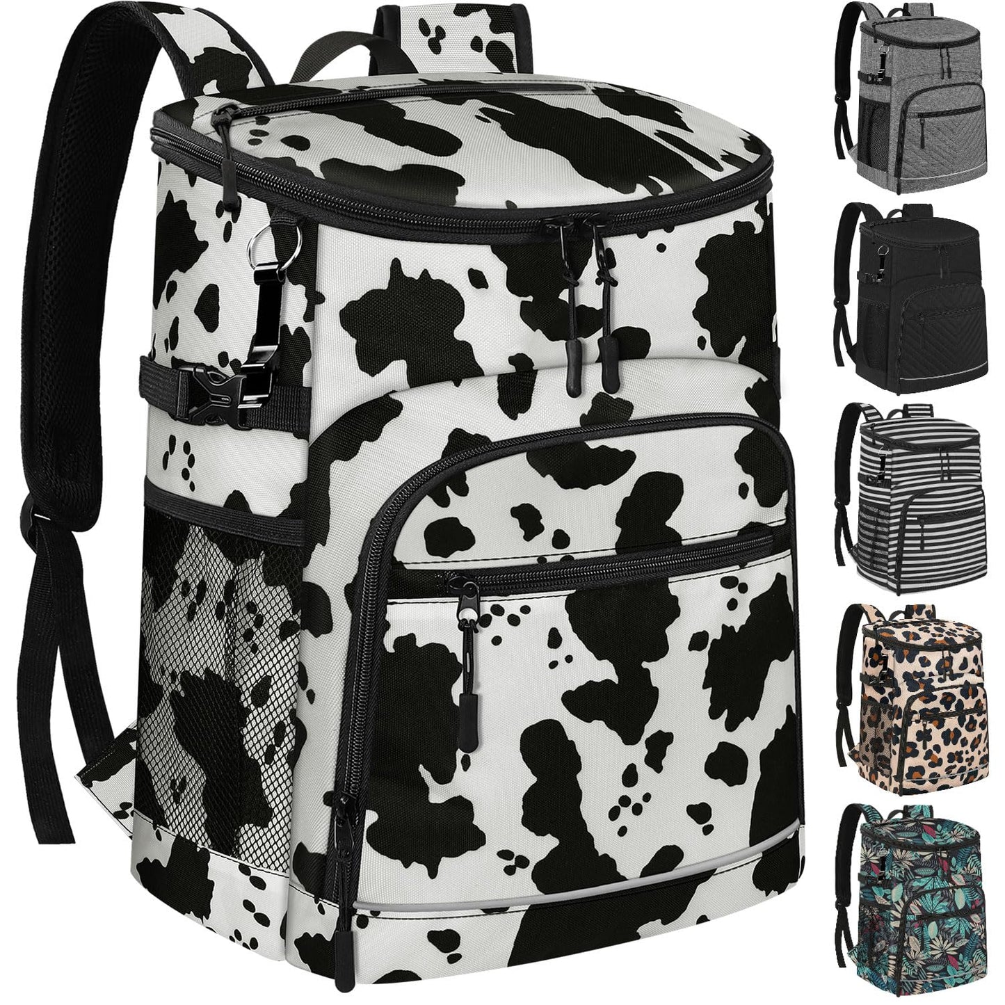 Cooler Backpack Insulated Leakproof Waterproof Backpack Cooler Bag 30/45 Cans, Large Capacity Lightweight Travel Camping Beach Backpack Cooler Ice Chest for Men and Women - color: cowprint, size: 30 Cans
