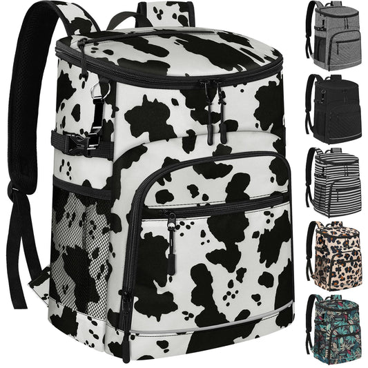 Cooler Backpack Insulated Leakproof Waterproof Backpack Cooler Bag 30/45 Cans, Large Capacity Lightweight Travel Camping Beach Backpack Cooler Ice Chest for Men and Women - color: cowprint, size: 30 Cans