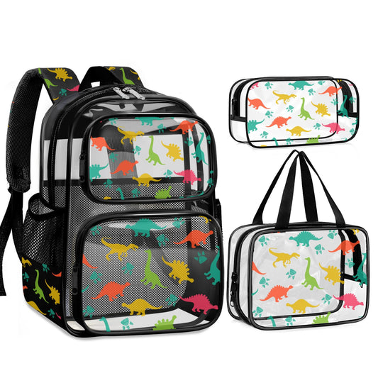 Clear Backpack for Boys and Girls,Kids Clear Backpacks for School,Heavy Duty Transparent Bookbag Stadium Approved - color: Black-dinosaur-backpack Set
